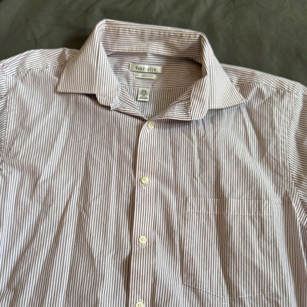 Van Heusen Men's Pinstripe Shirt - White, Grey, Red